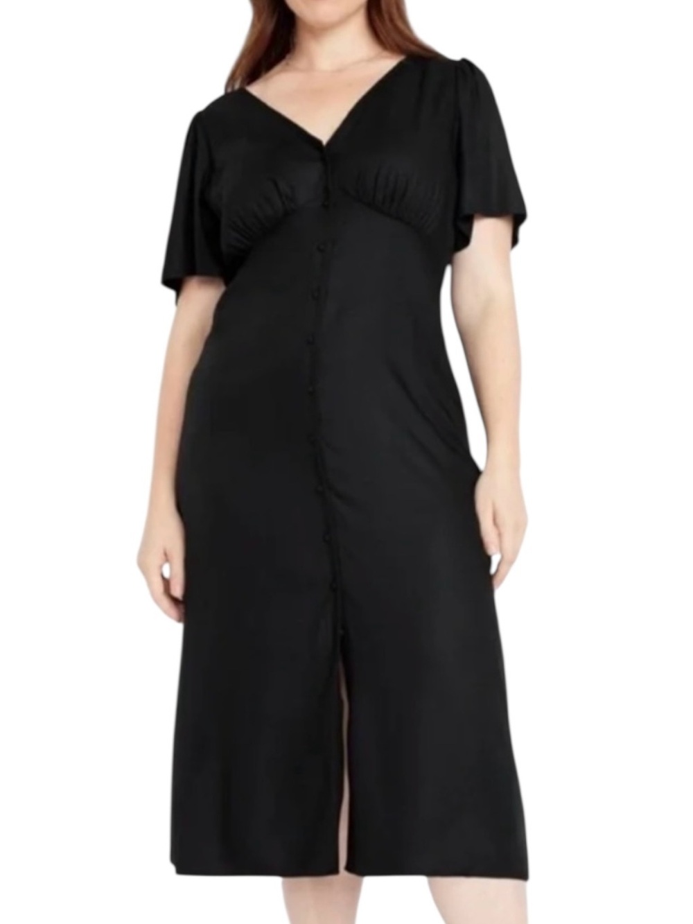 Old Navy Black Midi Dress 4X Empire Waist Flutter Sleeve Cottagecore Romantic